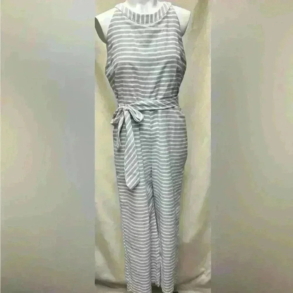 ECOWISH Sleeveless, Blue & White Striped, Jumpsuit, Size Medium